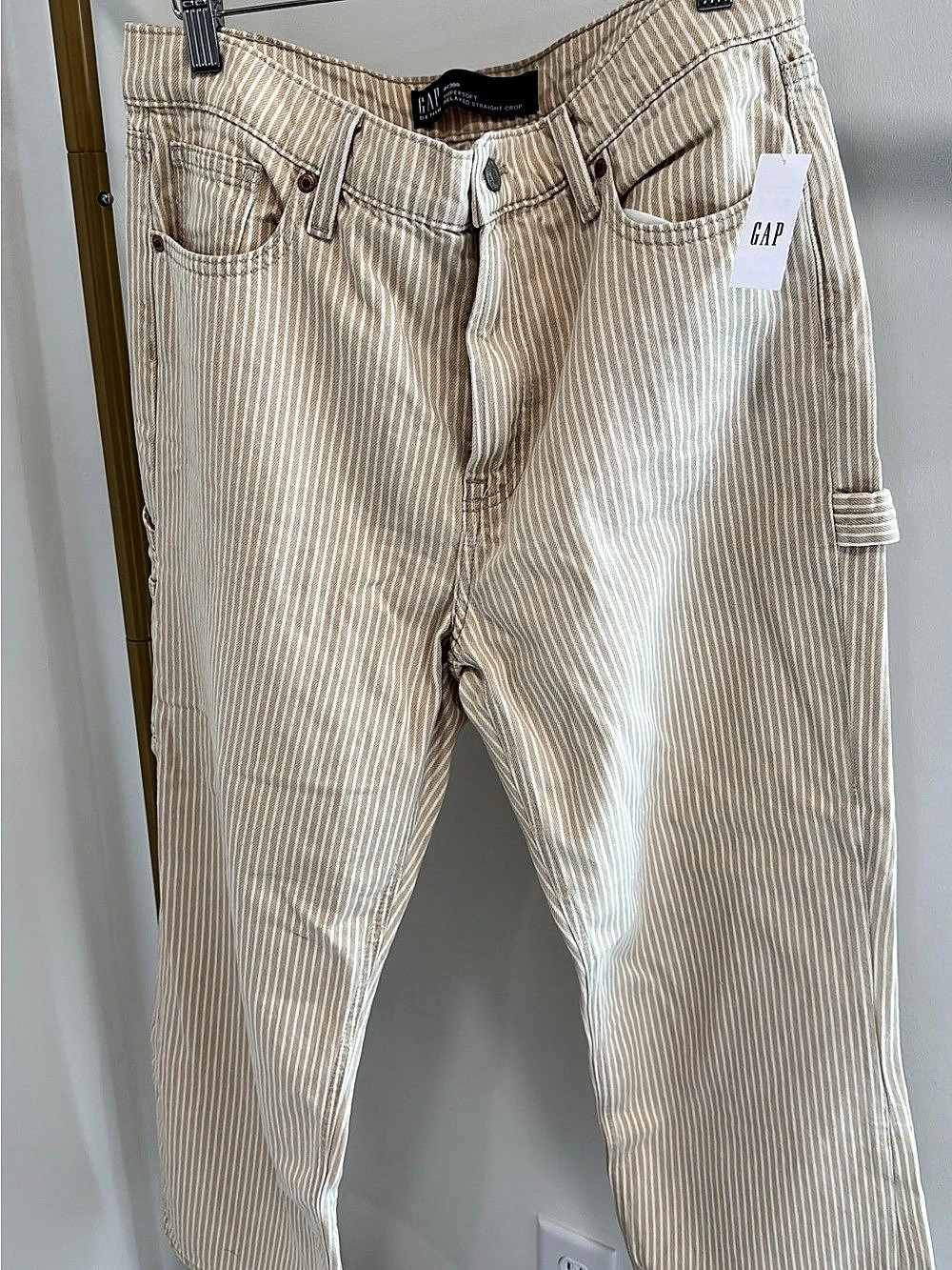 Gap Striped Straight Leg Jeans in Beige & White Waist 30 NWT